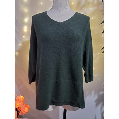 J. Jill S Pure Jill V-Neck Kangaroo Pocket Silk Wool Blend Green Knit Sweater - Image 1 of 4
