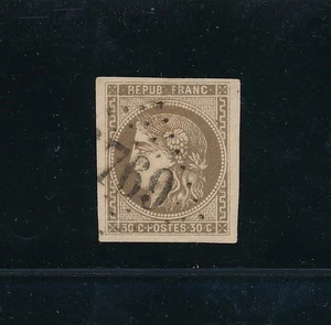 FRANKREICH 1870 "CERES" 30c BRAUN #46; GEBRAUCHT IMPERF; SCHÖNE 4-RAND ZENTRIERUNG; mit DÜNN - Bild 1 von 2