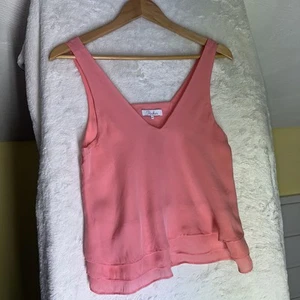 Blusa sin mangas PARKER con volantes de seda rosa coral silenciosa de lujo XS caprichosa camiseta sin mangas - Imagen 1 de 7
