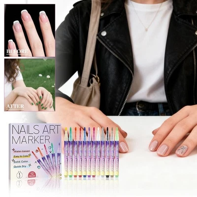 12 Colors Nail Art Pens Set Nail Polish Pens Nail Art Marker Graffiti wing E3O1 - Image 1 of 4