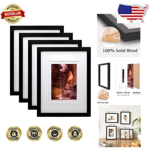 9x12 Solid Wood Picture Frames with Mats, Easy Install Set of 4 - Safe Packaging - Picture 1 of 11