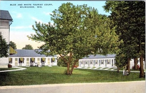 Cartolina Milwaukee, WI Wisconsin BLU & WHITE TOURISM COURT Roadside Motel LINO - Foto 1 di 2