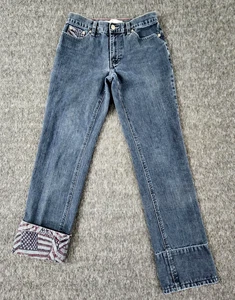 Pantalones de mezclilla Tommy Hilfiger de colección para mujer 2 forro de bandera azul puños abatibles Y2K tobillo capri - Imagen 1 de 21
