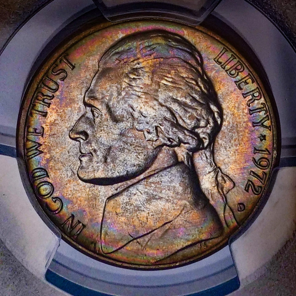 1972-D Jefferson Nickel PCGS MS64 Rainbow Toned 🌈 Toning TrueView - Image 1 of 4
