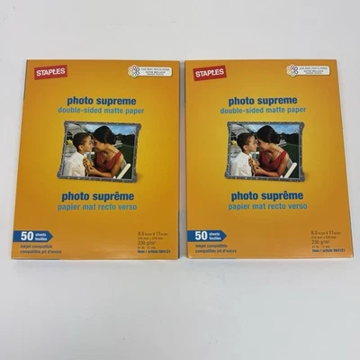 NEW Staples Supreme 2 Packs Photo Paper 8 1/2" x 11" Double Sided Matte 50 Each - Image 1 of 3