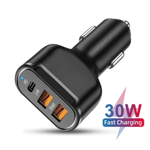30W 4.8A Fast Car Charger 2x USB+ PD / USB-C Cigarette Lighter Charging Adapter - Picture 1 of 16