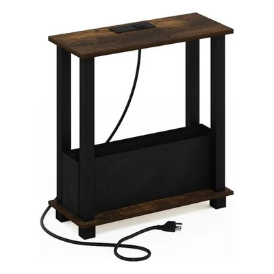 Furinno Turn-S-Tube 2-Tier Slim Side Table in End Table Amber Pine/Black/Black - Image 1 of 4