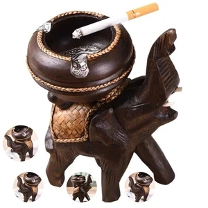 Cenicero de elefante artesanal diseño de madera y caña tejida con detalles de níquel decoración - Imagen 1 de 9