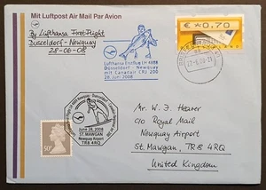 Germany & GB stamps 2008 Lufthansa first flight Dusseldorf to Newquay cover Rare - Picture 1 of 2