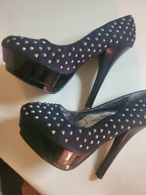 Michael Antonio Studded Almond Toe Suede Platform Pumps Black Size 8.5 - Image 1 of 4