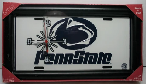 Penn State wall clock, license plate design, Battery, 7" X 13" X 1.5" Cover