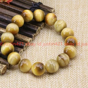 100% Natural AAA+ Gems 12mm Gold Tigers Eye Stone Beads Woman Man Bracelet 7.5" - Picture 1 of 12