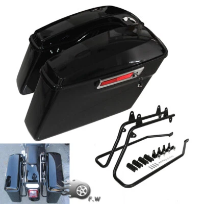 Alforjas duras negras vívidas bolsa de sillín con soportes de conversión para Harley Softail Foto 1 de 4