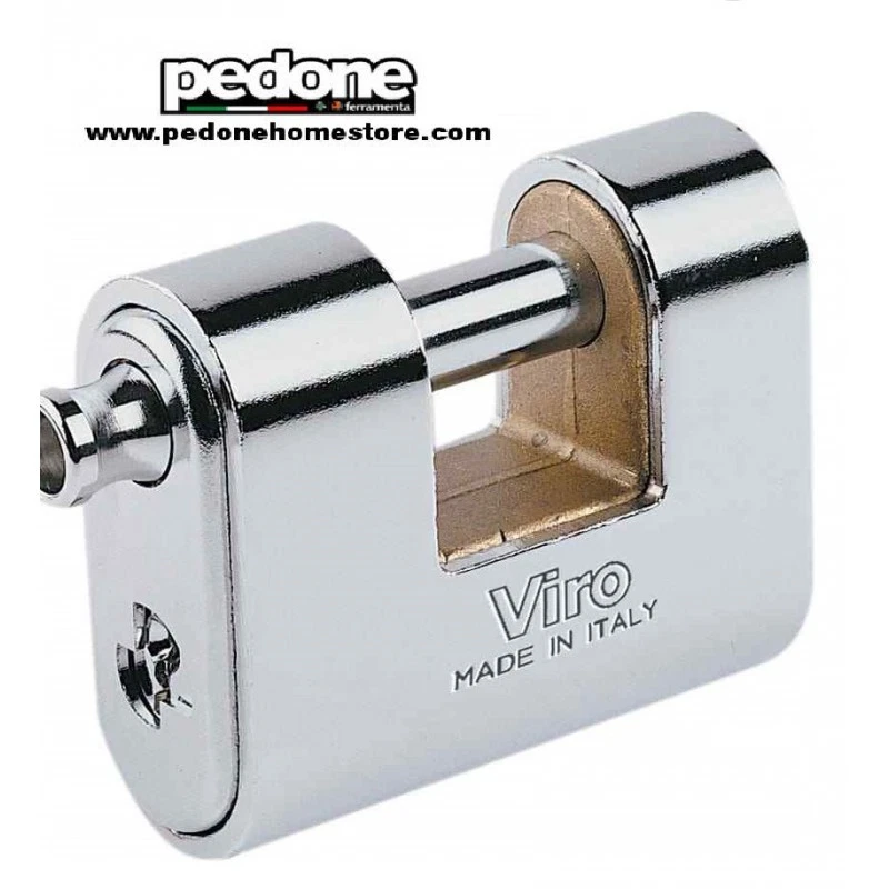 LUCCHETTO PER SERRANDA CORAZZATO VIRO "PANZER" MM.77 E MM.86 ACCIAIO CROMATO