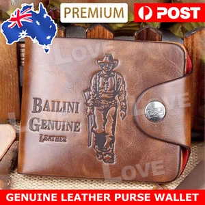 Genuine Leather cowhide Mens Wallet Brown Business Credit Card Holder Stylish NE - Picture 1 of 10