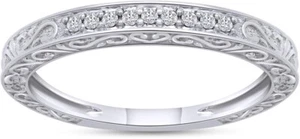 Natural Diamond Accent Eternity Wedding Band Ring For Women 925 Sterling Silver - Picture 1 of 25