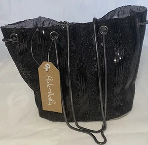Pink Haley Black Striped Sequin Handbag 10" By 7.5" By 5" PH-6402 New W/ Tags - Picture 1 of 9