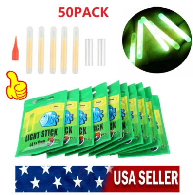 50PCS Fishing Fluorescent Lightstick Light Night Float Rod Dark Glow Stick USA - Image 1 of 4