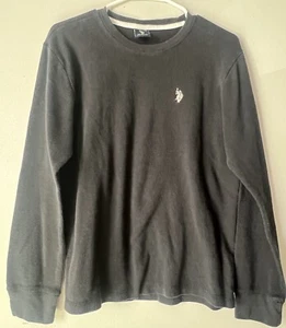 Men’s Waffle Knit Long Sleeve Black Hoodie U.S. POLO ASSN. Brand Size Medium - Picture 1 of 4