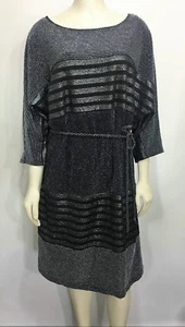 Roz & Ali XL Silver & Black Striped Dress Knee-Length 3/4 Sleeves - Picture 1 of 6