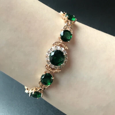 7英寸女式花卉网球手链模拟绿色翡翠CZ婚礼礼物 — 第 1/4 张图片