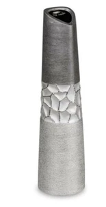 739810 Jarrón 10x40cm Plata Gris Cerámica Mate Superficie en relieve - Imagen 1 de 1