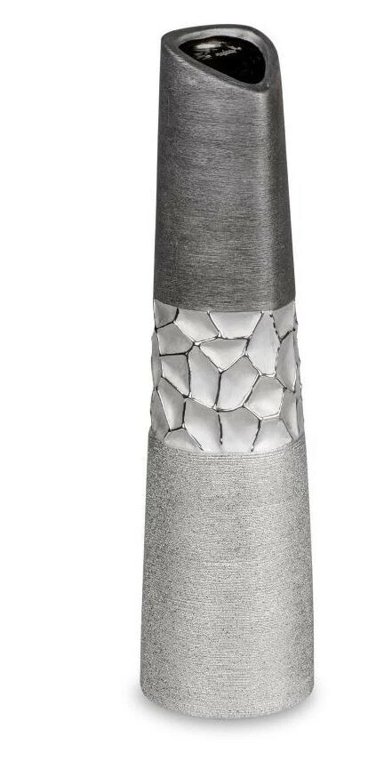 739810 Vase 10x40cm Silber grau aus Keramik matte reliefierte Oberfläche - Bild 1 von 1