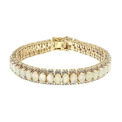 11.01 ctw Ethiopian Opal & Diamond 14K Yellow Gold Over Tennis Bracelet 7.5" - Image 1 of 4