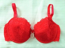 LA SENZA NEON BRIGHT ORANGE-RED LULLABY LACE PLUNGE PADDED BRA  32G - LAST ONE!