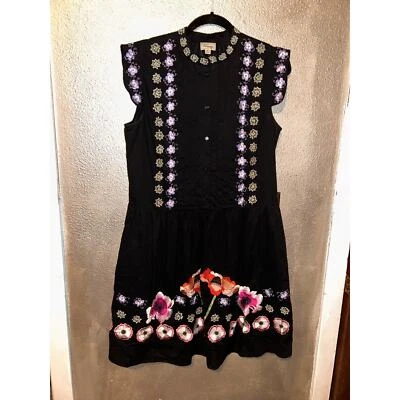 Vestido Temperley London Boho CottageCore Negro Floral Bordado Sin Mangas Foto 1 de 4