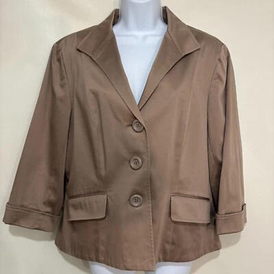 Lafayette 148 NY 16 Taupe Beige Cotton Blend Jacket Blazer 3/4 Sleeves - Image 1 of 4