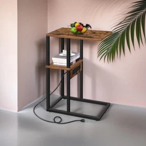 C-Shaped Side Table C Table End Table with Charging Station Sofa Couch Table ... - Picture 1 of 8
