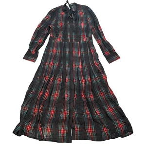 NWT J.Crew Sz L Tie-Neck Dress in Stewart Tartan Viscose Chiffon CF794 Red Black - Picture 1 of 11