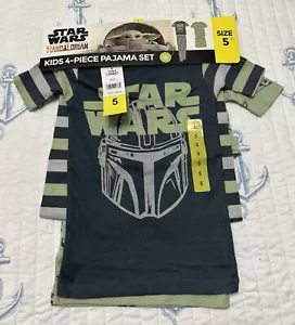 Star Wars The Mandalorian 4 Piece Pajama Set Green Size 5 NWT - Picture 1 of 4