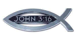 Christian Fish / JOHN 3:16 - Chrome 4" x 1.38" Auto Emblem - Picture 1 of 1