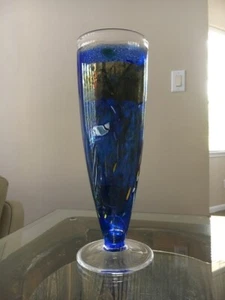 Vintage KOSTA BODA Large Blue Satellite Vase by B. Vallien Fully Signed - Picture 1 of 4