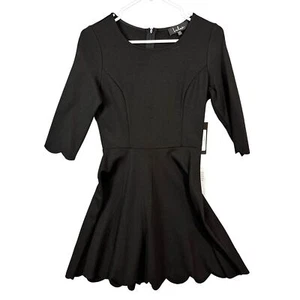 Lulus Skaterkleid Damen XS schwarz 3/4 Arm gewellter Saum Reißverschluss - Bild 1 von 14
