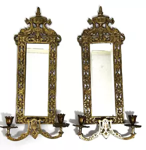 2 Vintage Brass Beveled Mirror Wall Sconce Candle Holder H 21" READ - Picture 1 of 18