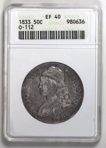 1833 Capped Bust Half Dollars ANACS XF-40 0-112 Cover