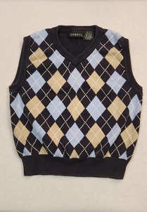 George Kids Knitted Boy Sweater Vest V-neck Color Navy/Blue/Tan Size 6 Unisex - Picture 1 of 5