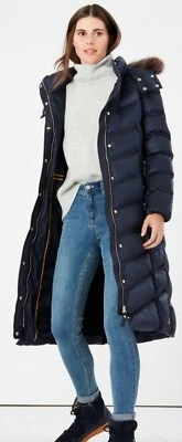 Joules Amesbury стеганая длинная с подкладкой Equnavy пальто размер 10 RRP £199. - Изображение 1 из 4