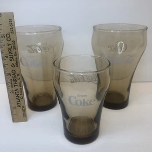 Set of 3 Enjoy Coca Cola Coke Bell Top Soda Fountain Glass Vintage - Picture 1 of 11
