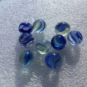 Lot Of 9 Marble King Blue Cat’s Eye & Swirl Marbles - Picture 1 of 4