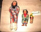 3 Yellowstone Park Vintage Skookum Native American Dolls Wool Cloth Papoose EUC