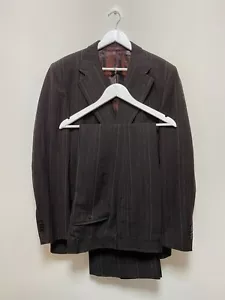 Vintage! Zara SUIT Men's Wool Brown Striped Suit Size EU52 UK42 / W32 L34 - Picture 1 of 8