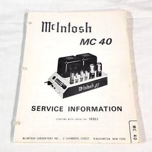 McIntosh MC40 MC-40 Tube Amplifier Service Manual *Original* - Picture 1 of 1