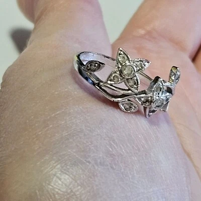 Lia Sophia Silver Tone Filigree Flower Ring Size 6.5 Clear Rhinestone Accents  - Image 1 of 4