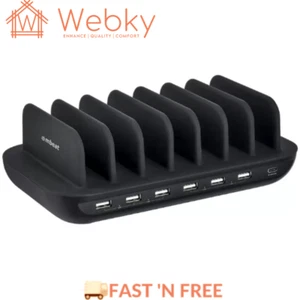 7 Port Charging Station Multi-Device 60W USB-C & USB-A w/ Phone & Tablet Holder - Picture 1 of 6