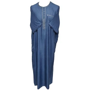 Uomo blu marocchino maniche corte Thobe Jubba Kandora Dishdasha - Foto 1 di 4