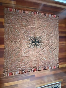 Antique Paisley Shawl 64" x 62" Victorian Woven Cover Textile 19th Century - Picture 1 of 20